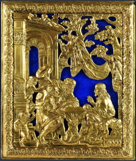 A Gilt bronze and Lapis lazuli panel