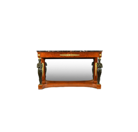 An Empire, Ormoulu and patinated bronze mounted mahogany console table