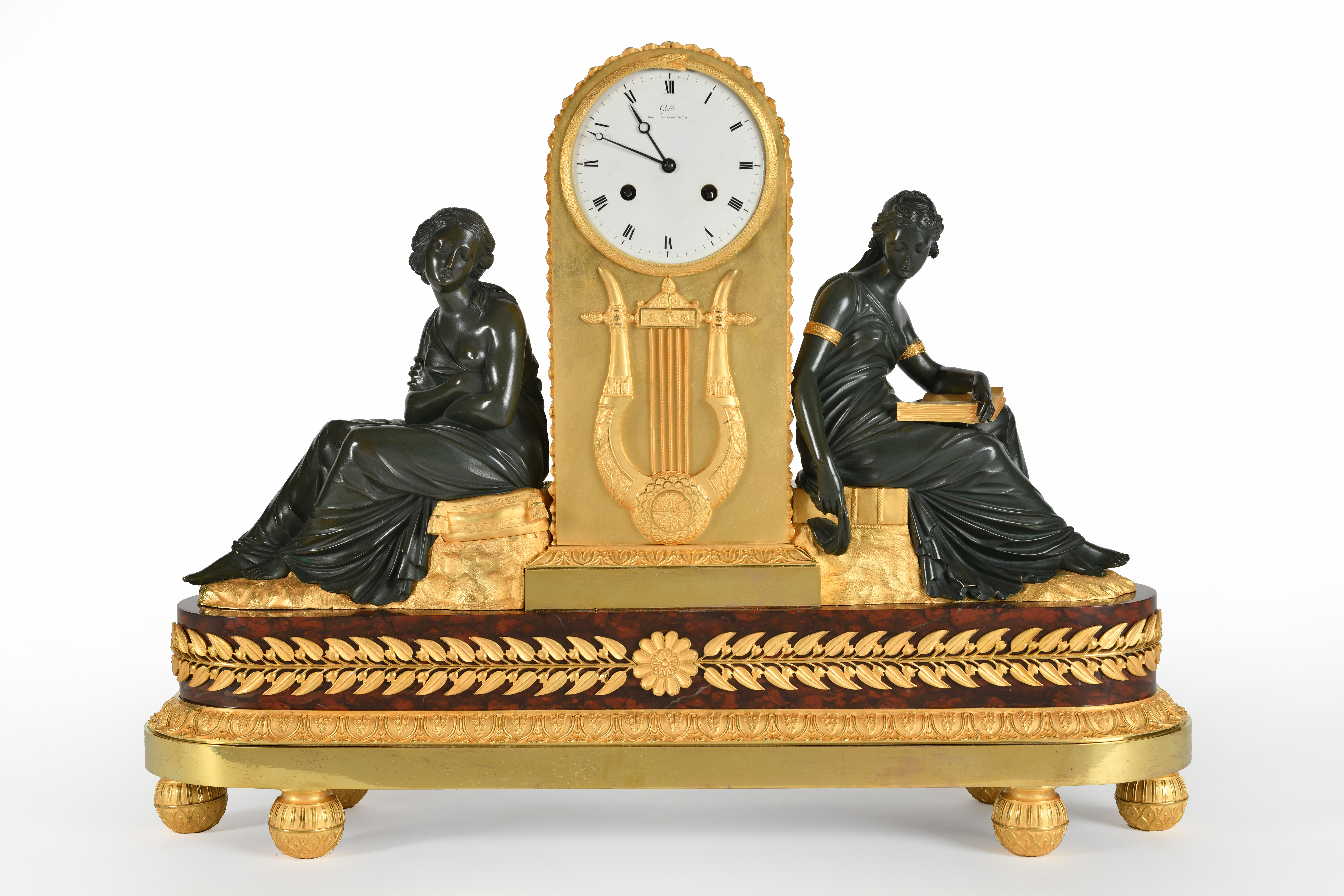 Empire Clock "The allegory of meditation and studies" signed Galle